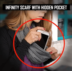 SerenityStyle™ Scarf with Zipper Pocket for Travel, Hands Free Storage